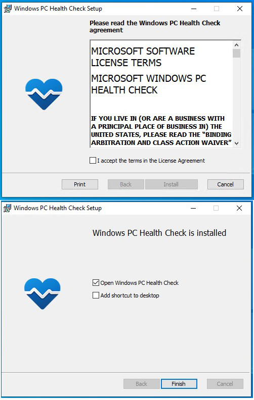 PC Health Check installation screen