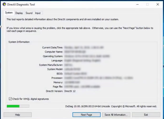 DxDiag loading screen