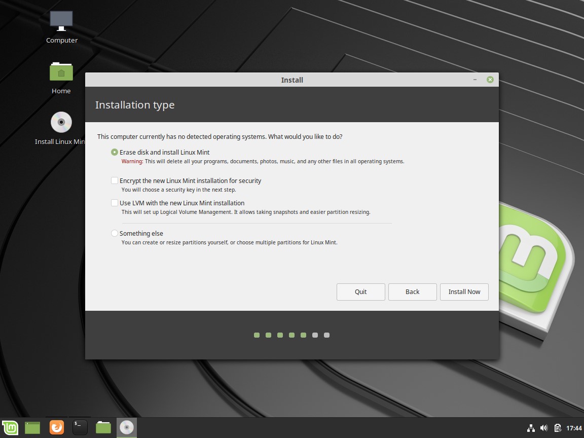 The setting shown is the best choice for a clean install of Linux. No Windows installation will be left.